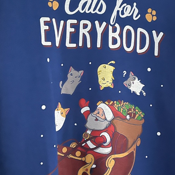 Christmas Holiday Cat Sweatshirt Blue Cats For Everybody Santa Sleigh Cats Small - Picture 2 of 12